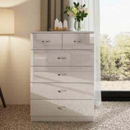 Fwstyle 6 Drawer Chest Of Drawers White Gloss 4+2 Bedroom Furniture - thumbnail 2