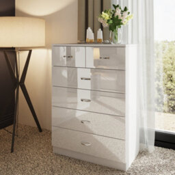 Fwstyle 6 Drawer Chest Of Drawers White Gloss 4+2 Bedroom Furniture - thumbnail 1