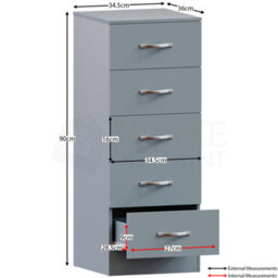 Lassic Vida Designs Riano Grey 5 Drawer Narrow Chest (H)900mm (W)345mm (D)360mm - thumbnail 2