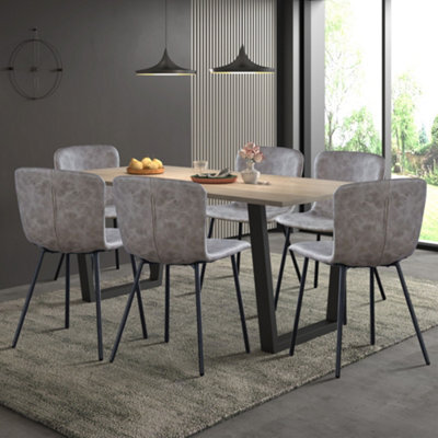 Hallowood Furniture Dudley 180Cm Dining Table Set With 6 Taupe Faux Leather Chairs - image 1
