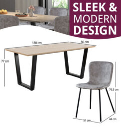 Hallowood Furniture Dudley 180Cm Dining Table Set With 6 Taupe Faux Leather Chairs - thumbnail 3
