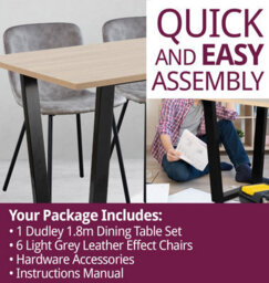 Hallowood Furniture Dudley 180Cm Dining Table Set With 6 Taupe Faux Leather Chairs - thumbnail 7