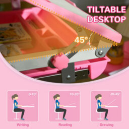 Homcom Kids Desk And Chair Set W/ Drawer, Pen Slot Hook - Pink - thumbnail 7