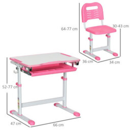 Homcom Kids Desk And Chair Set W/ Drawer, Pen Slot Hook - Pink - thumbnail 3
