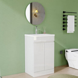 AVER-GROWTH 500mm Vanity Unit With Basin Gloss White Ceramic Sink Floor Standing Bathroom Storage Cabinet Soft Close Hinges 2 Doors - thumbnail 2