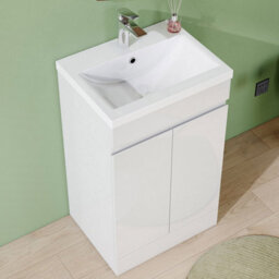AVER-GROWTH 500mm Vanity Unit With Basin Gloss White Ceramic Sink Floor Standing Bathroom Storage Cabinet Soft Close Hinges 2 Doors - thumbnail 3