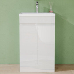 AVER-GROWTH 500mm Vanity Unit With Basin Gloss White Ceramic Sink Floor Standing Bathroom Storage Cabinet Soft Close Hinges 2 Doors - thumbnail 6