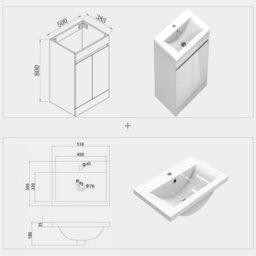 AVER-GROWTH 500mm Vanity Unit With Basin Gloss White Ceramic Sink Floor Standing Bathroom Storage Cabinet Soft Close Hinges 2 Doors - thumbnail 7