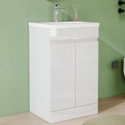 AVER-GROWTH 500mm Vanity Unit With Basin Gloss White Ceramic Sink Floor Standing Bathroom Storage Cabinet Soft Close Hinges 2 Doors
