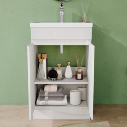 AVER-GROWTH 500mm Vanity Unit With Basin Gloss White Ceramic Sink Floor Standing Bathroom Storage Cabinet Soft Close Hinges 2 Doors - thumbnail 4