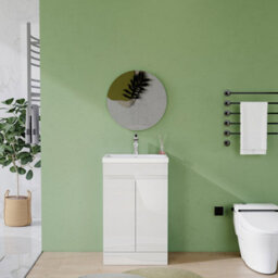 AVER-GROWTH 500mm Vanity Unit With Basin Gloss White Ceramic Sink Floor Standing Bathroom Storage Cabinet Soft Close Hinges 2 Doors - thumbnail 5