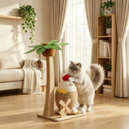 Living And Home Coconut Tree And Chicken Cat Scratcher Tree With Windmill - thumbnail 1