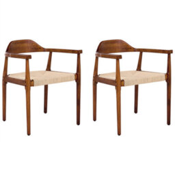 Beliani Set Of 2 Dining Chairs Oakdale Wood Dark Brown/ Beige - thumbnail 1
