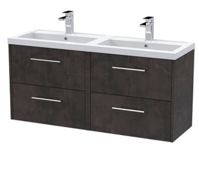 Balterley Winshill Contemporary 4 Drawer Wall Hung Vanity Unit With Double Basin, Metallic Slate, 1200mm - image 1