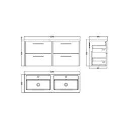 Balterley Winshill Contemporary 4 Drawer Wall Hung Vanity Unit With Double Basin, Metallic Slate, 1200mm - thumbnail 5