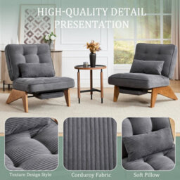 Matteo Indoor Lounge Chair Modern Corduroy Reclining Accent Chair With Foldable Ottoman - Dark Gray - thumbnail 6