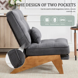 Matteo Indoor Lounge Chair Modern Corduroy Reclining Accent Chair With Foldable Ottoman - Dark Gray - thumbnail 4