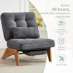 Matteo Indoor Lounge Chair Modern Corduroy Reclining Accent Chair With Foldable Ottoman - Dark Gray - thumbnail 5