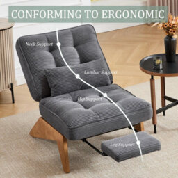 Matteo Indoor Lounge Chair Modern Corduroy Reclining Accent Chair With Foldable Ottoman - Dark Gray - thumbnail 3