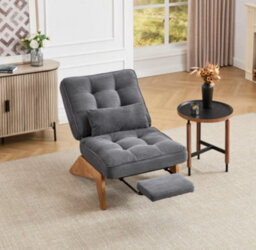 Matteo Indoor Lounge Chair Modern Corduroy Reclining Accent Chair With Foldable Ottoman - Dark Gray - thumbnail 1