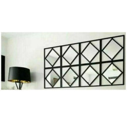 Set Of 3 40Cm Modern Style Boston Black Wall Art Deco Style Mirrors Square 3