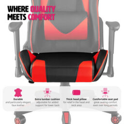 Tectake Gaming Chair Stealth - Ergonomic Shape, Adjustable Backrest - Black/red - thumbnail 8