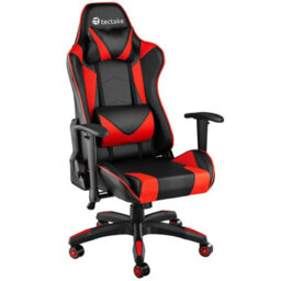 Tectake Gaming Chair Stealth - Ergonomic Shape, Adjustable Backrest - Black/red
