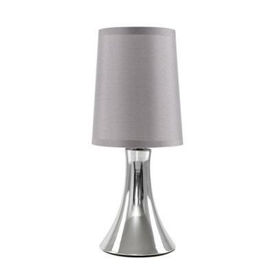 Valuelights Small Modern Chrome Touch Table Lamp With Grey Fabric Shade - Includes 5W Led Dimmable Candle Bulb 3000K Warm White - image 1