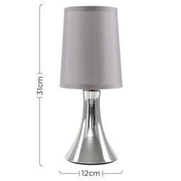 Valuelights Small Modern Chrome Touch Table Lamp With Grey Fabric Shade - Includes 5W Led Dimmable Candle Bulb 3000K Warm White - thumbnail 6