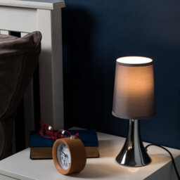 Valuelights Small Modern Chrome Touch Table Lamp With Grey Fabric Shade - Includes 5W Led Dimmable Candle Bulb 3000K Warm White - thumbnail 5