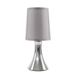Valuelights Small Modern Chrome Touch Table Lamp With Grey Fabric Shade - Includes 5W Led Dimmable Candle Bulb 3000K Warm White