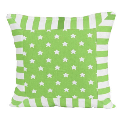Homescapes Cotton Green Stripe Border And Stars Cushion Cover, 60 X 60 Cm