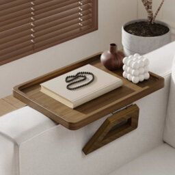 Brown Armrest Organiser Tray Bamboo Wood Chair Settee Couch Sofa Remote Control Holder - thumbnail 1