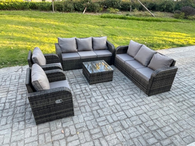 Fimous High Back Rattan Garden Furniture Set With Square Coffee Table Patio Lounge Sofa Set Dark Grey Mixed - image 1