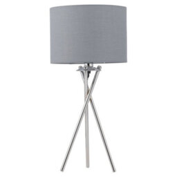 First Choice Lighting Set Of 2 Chrome Tripod Table Lamps With Grey Cotton Shades - thumbnail 2