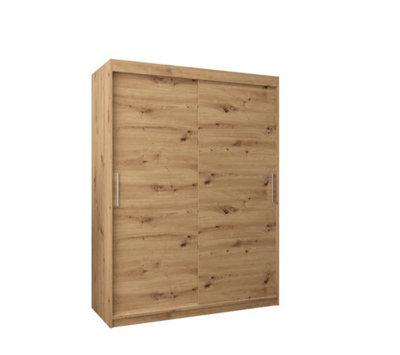 Arte Tokyo Contemporary 2 Sliding Door Wardrobe 5 Shelves 2 Rails Oak Artisan Effect (H)2000mm (W)1500mm (D)620mm - image 1