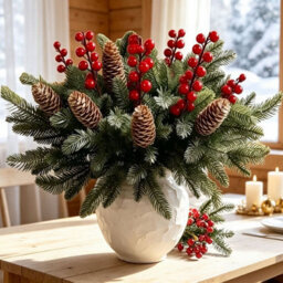 Amorly 48Pcs Artificial Christmas Picks Green Pine Branches Red Berries Pinecones For Vase Arrangement Home Holiday Decor - thumbnail 4