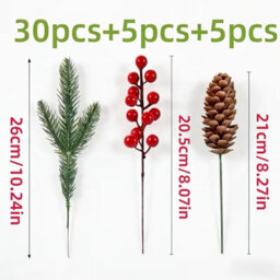 Amorly 48Pcs Artificial Christmas Picks Green Pine Branches Red Berries Pinecones For Vase Arrangement Home Holiday Decor - thumbnail 3