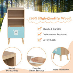 Costway 3-Tier Kids Toy Storage Shelf Floor Standing Wood Bookcase W/ Drawer - thumbnail 8