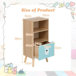 Costway 3-Tier Kids Toy Storage Shelf Floor Standing Wood Bookcase W/ Drawer - thumbnail 2