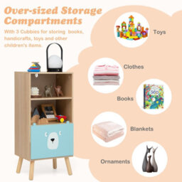 Costway 3-Tier Kids Toy Storage Shelf Floor Standing Wood Bookcase W/ Drawer - thumbnail 6