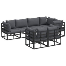 Berkfield Garden Sofa Set With Cushion 7 Pcs Black Aluminium - thumbnail 2