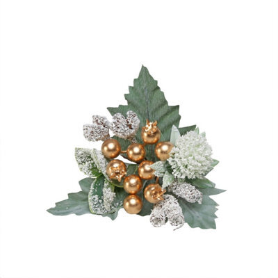 Snowy Gold Berry Spray Christmas Decoration