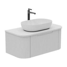 Plum&clay Solara Fluted White Wall Hung Drawer Vanity Unit With White Worktop (W)900mm - thumbnail 1