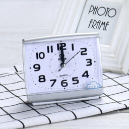 Silent Quartz Alarm Clock - Battery Operated, No Tick, White & Silver, Modern Bedside & Desk Clock