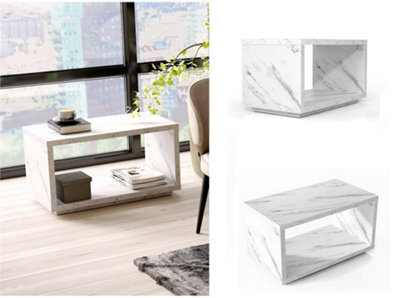 Impact Furniture Marble Coffee Table White Small Marble Effect Modern Rectangular Compact Storage With Shelf For Living Room Cari - image 1