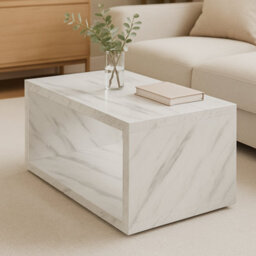 Impact Furniture Marble Coffee Table White Small Marble Effect Modern Rectangular Compact Storage With Shelf For Living Room Cari - thumbnail 4