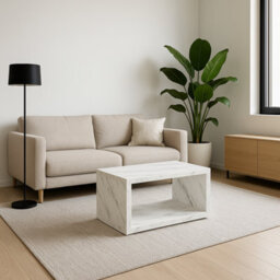 Impact Furniture Marble Coffee Table White Small Marble Effect Modern Rectangular Compact Storage With Shelf For Living Room Cari - thumbnail 3