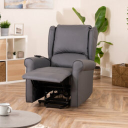 Corcoran 76Cm Grey Bonded Leather High Back Mobility Aid Electric Lift Assist Rise Recliner Arm Chair With Massage And Heat - thumbnail 3