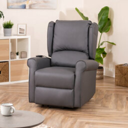 Corcoran 76Cm Grey Bonded Leather High Back Mobility Aid Electric Lift Assist Rise Recliner Arm Chair With Massage And Heat - thumbnail 2